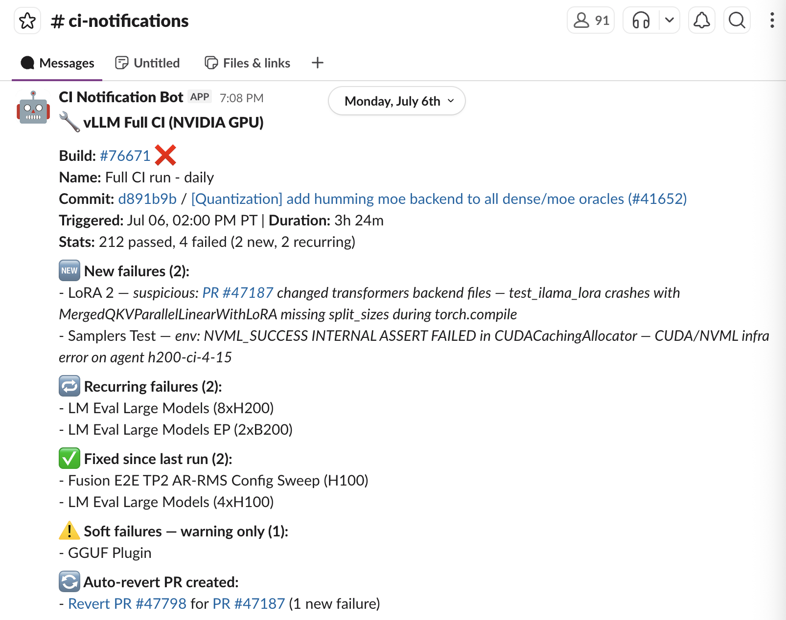 The CI analyzer bot reporting a regression and suggested revert
